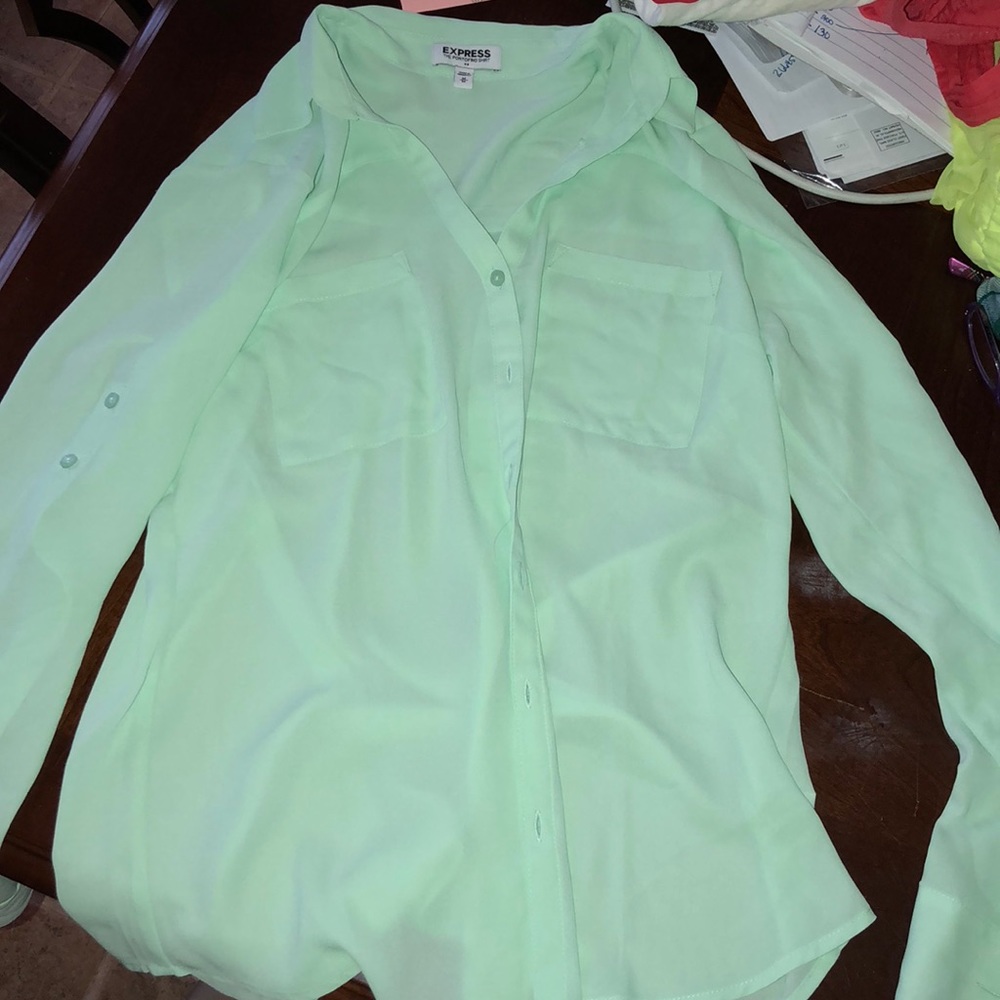 mint green blouse